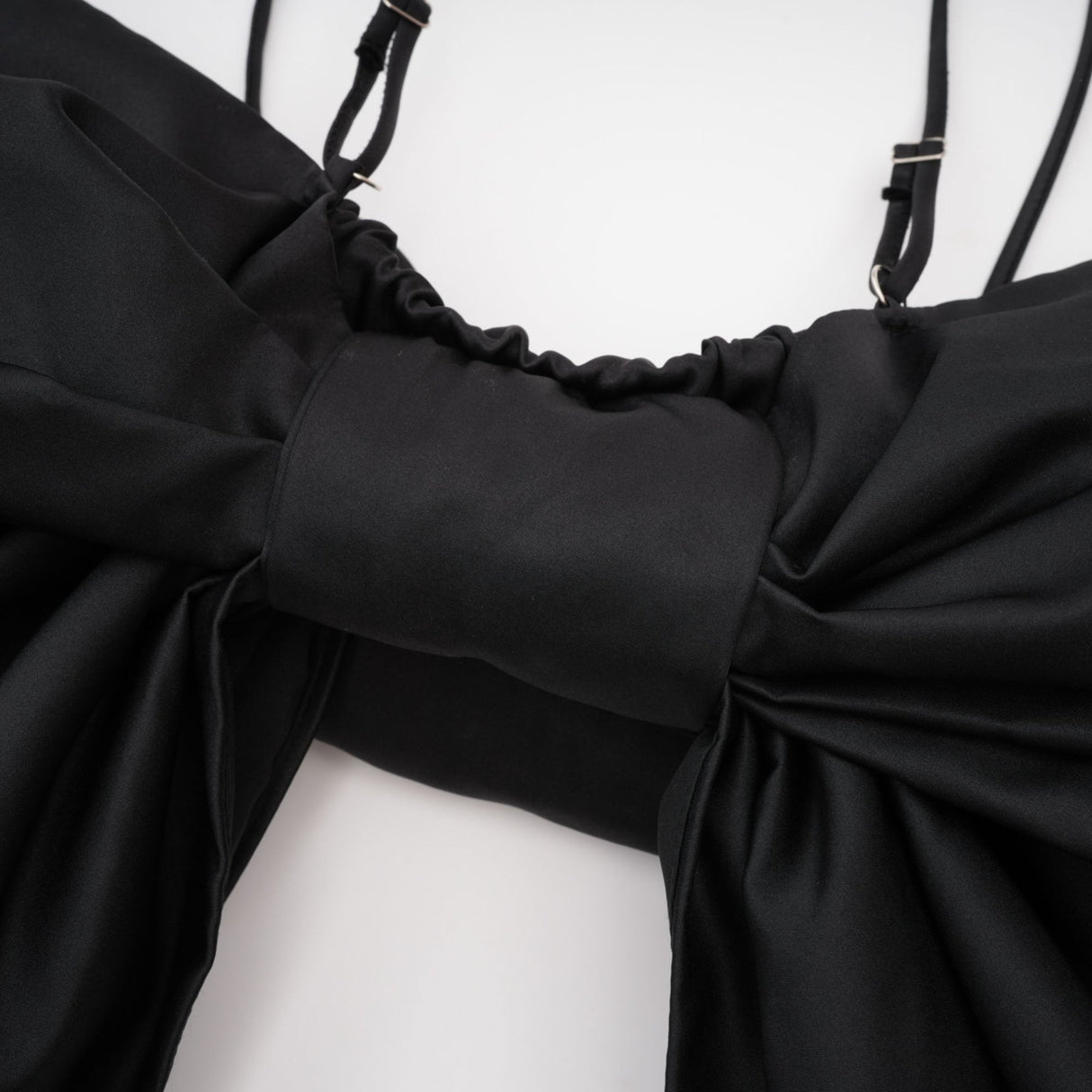 Maya Top Black Bow Cropped Zip Back Spaghetti Straps