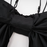 Maya Top Black Bow Cropped Zip Back Spaghetti Straps