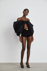 Maya Top Black Bow Cropped Zip Back Spaghetti Straps