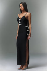 Mckenna Black Sleeveless Diamond Slit Embellished Dress
