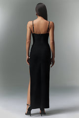 Mckenna Black Sleeveless Diamond Slit Embellished Dress