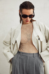 Mckenna Top - Long Sleeve Round Neck Semi - Sheer Stretch Jersey