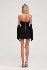 Mealla black crystalbutton flared mini dress