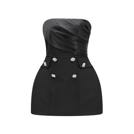 Mealla black crystalbutton flared mini dress