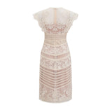 Meghan Midi Dress Floral Lace Beaded Neutrals