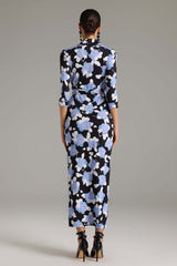Melanie Black Floral Maxi Dress with Wrap Design and Three-Quarter Sleeves