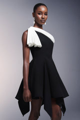 Melanie Black One Shoulder Asymmetrical Hem Dress