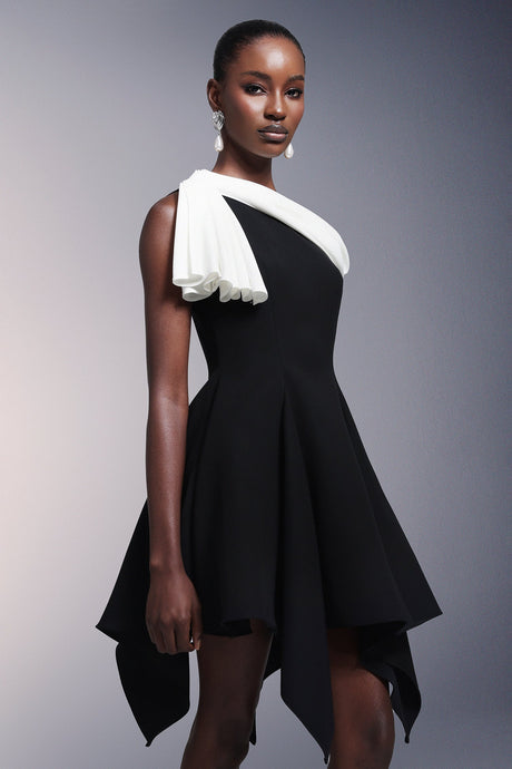Melanie Black One Shoulder Asymmetrical Hem Dress