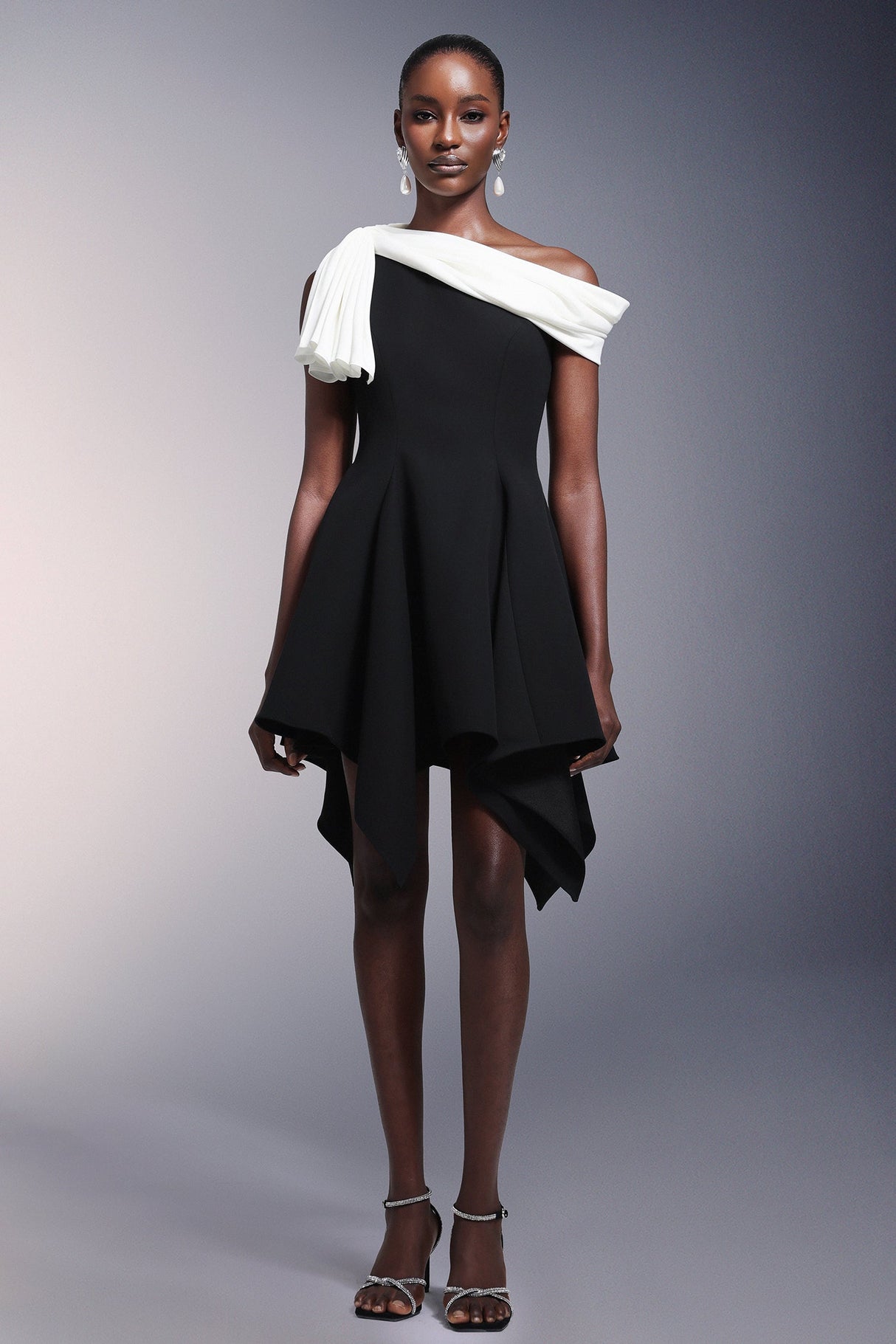Melanie Black One Shoulder Asymmetrical Hem Dress