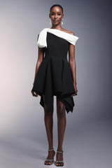 Melanie Black One Shoulder Asymmetrical Hem Dress