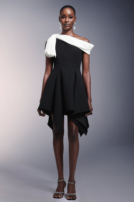 Melanie Black One Shoulder Asymmetrical Hem Dress