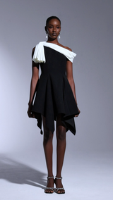 Melanie Black One-Shoulder Asymmetrical Hem Dress