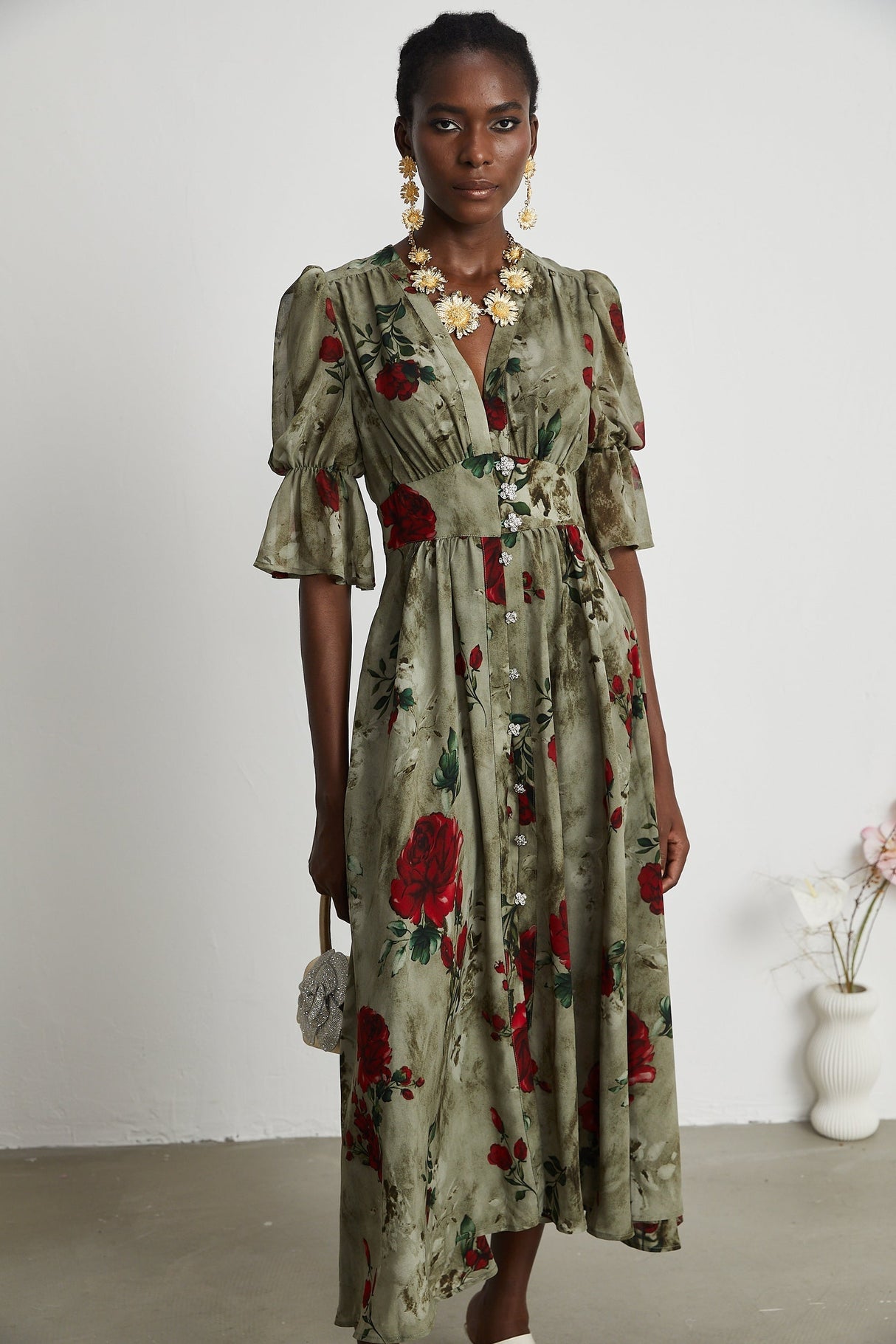 Mélisande floralprint Vneck midi dress