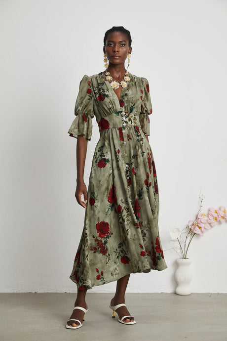 Mélisande floralprint Vneck midi dress