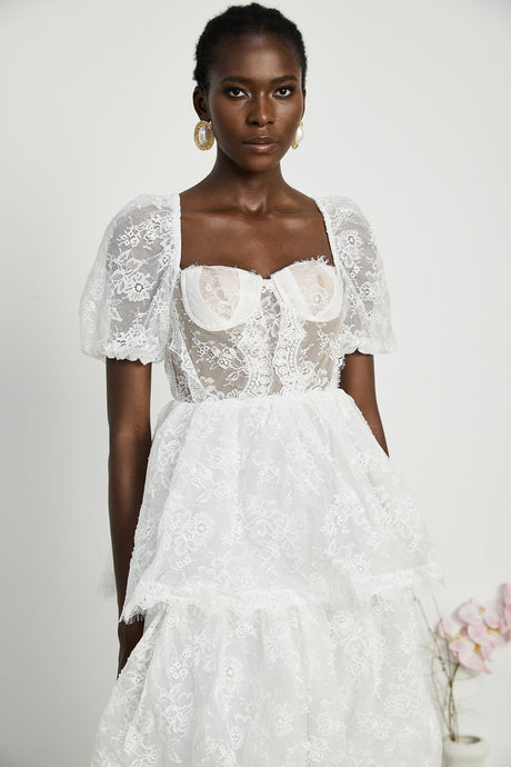 Mélisande white lace tiered maxi dress