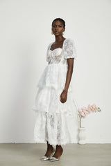 Mélisande white lace tiered maxi dress