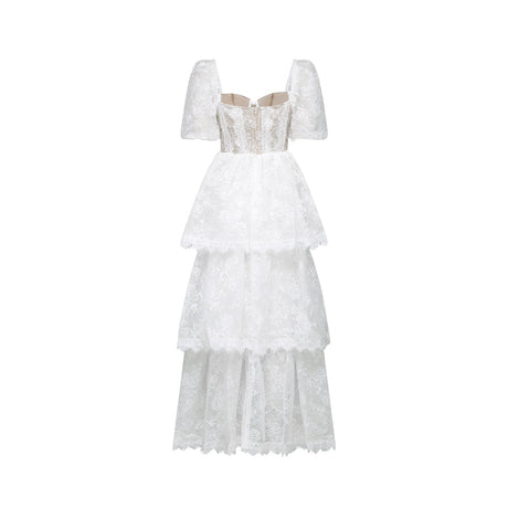 Mélisande white lace tiered maxi dress