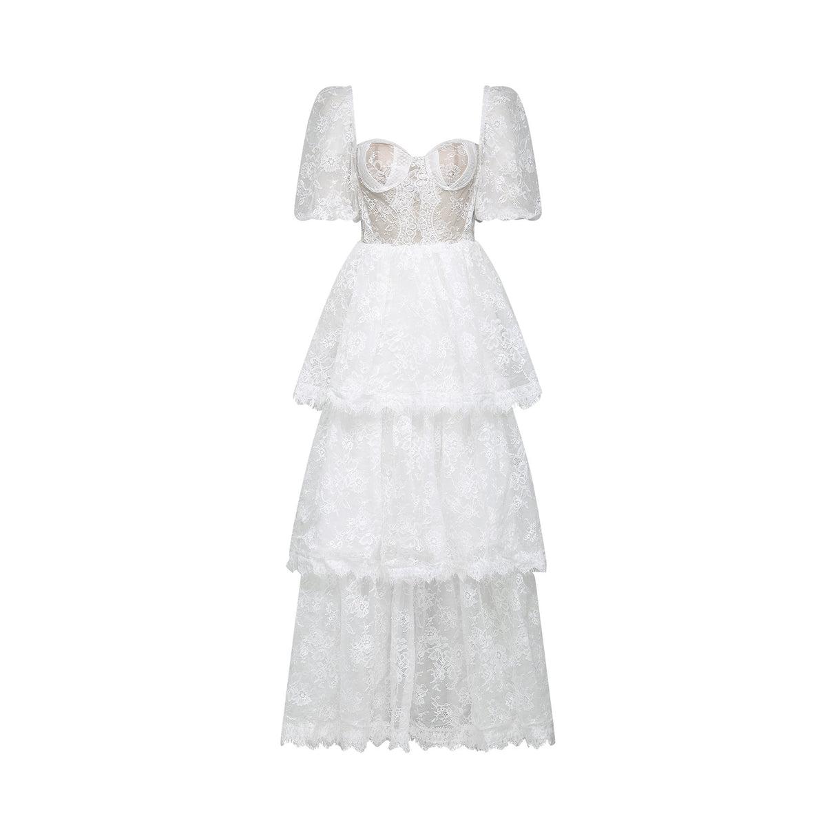 Mélisande white lace tiered maxi dress