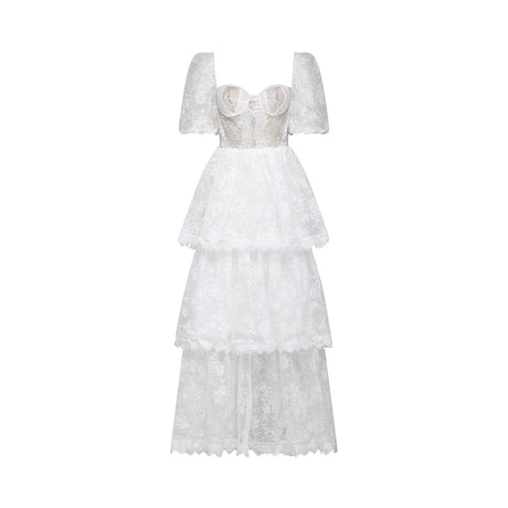 Mélisande white lace tiered maxi dress