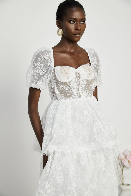 Mélisande white lace tiered maxi dress