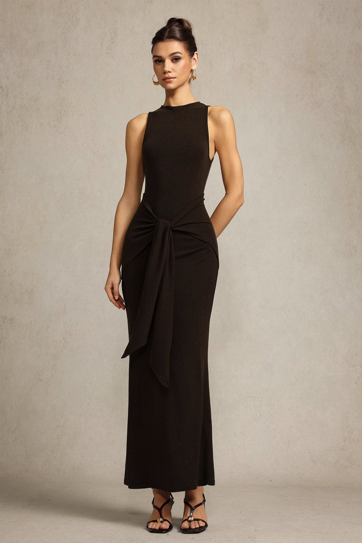 Melissa Brown Elegant Sophistication Sleeveless High Neckline Formal Dress