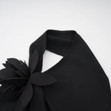 Melissa Floral Top Backless Halterneck Asymmetric Hem