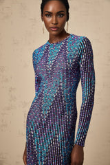 Melissa Midi Dress Blue Zigzag Jacquard Knit
