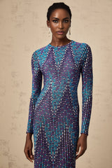 Melissa Midi Dress Blue Zigzag Jacquard Knit