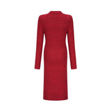 Melissa Midi Dress - Long - Sleeved Embellished Red Knit with Front Pockets