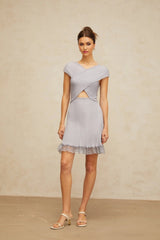 Melissa Mini Dress Light - Purple Lace Trim Cross - Over Flared Hem