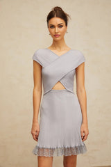 Melissa Mini Dress Light - Purple Lace Trim Cross - Over Flared Hem