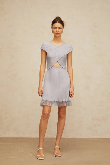 Melissa Mini Dress Light - Purple Lace Trim Cross - Over Flared Hem