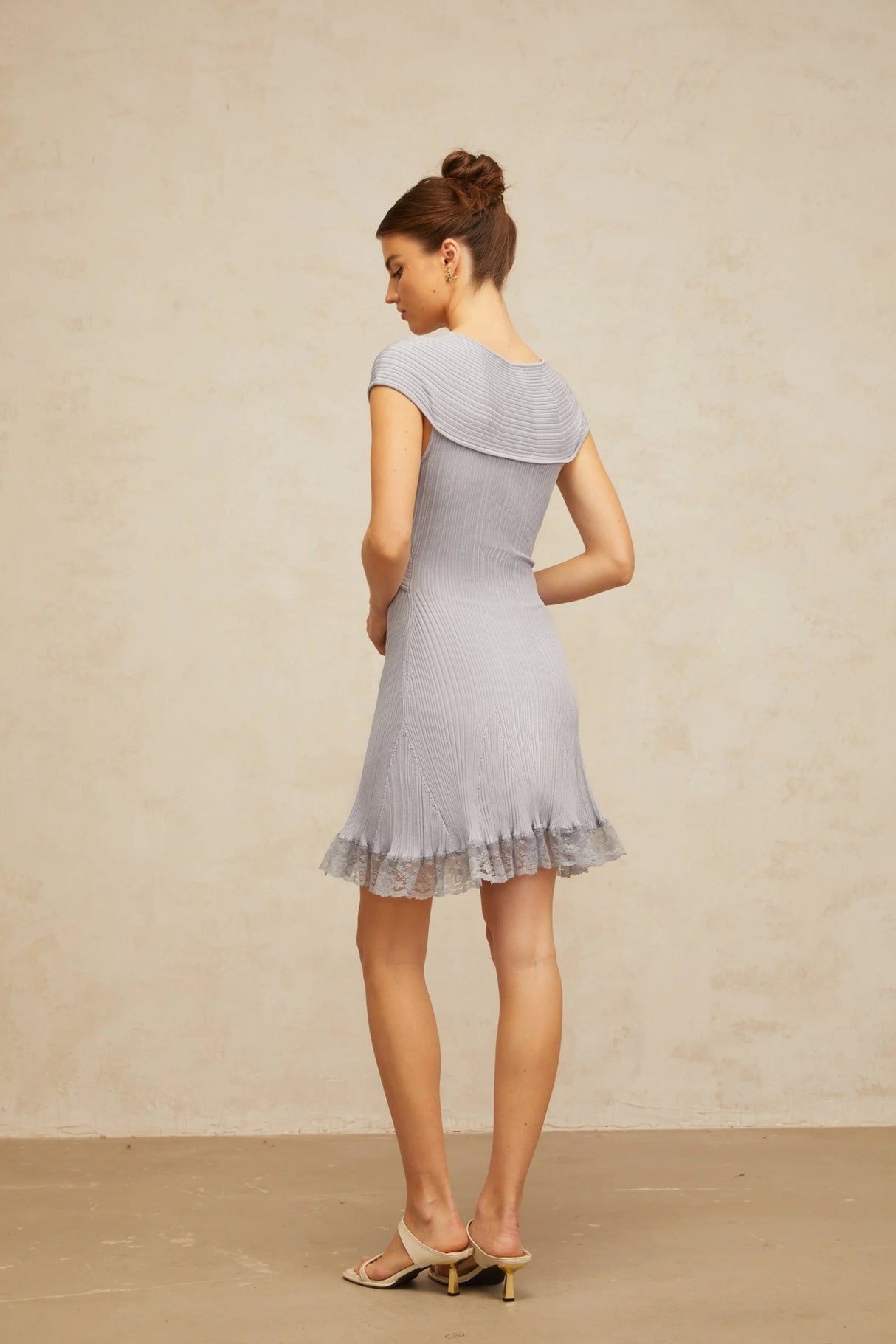 Melissa Mini Dress Light - Purple Lace Trim Cross - Over Flared Hem