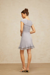 Melissa Mini Dress Light - Purple Lace Trim Cross - Over Flared Hem