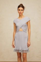 Melissa Mini Dress Light - Purple Lace Trim Cross - Over Flared Hem