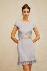 Melissa Mini Dress Light - Purple Lace Trim Cross - Over Flared Hem