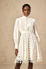 Melissa Mini Dress White Lace Butterfly Applique Thigh Length