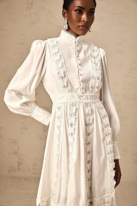 Melissa Mini Dress White Lace Butterfly Applique Thigh Length