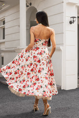 Melissa White Floral Maxi Dress Sweetheart Neckline Spaghetti Straps Lightweight Fabric Special Occasions