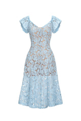 Melody Blue Lace Flutter Sleeve Midi Dress