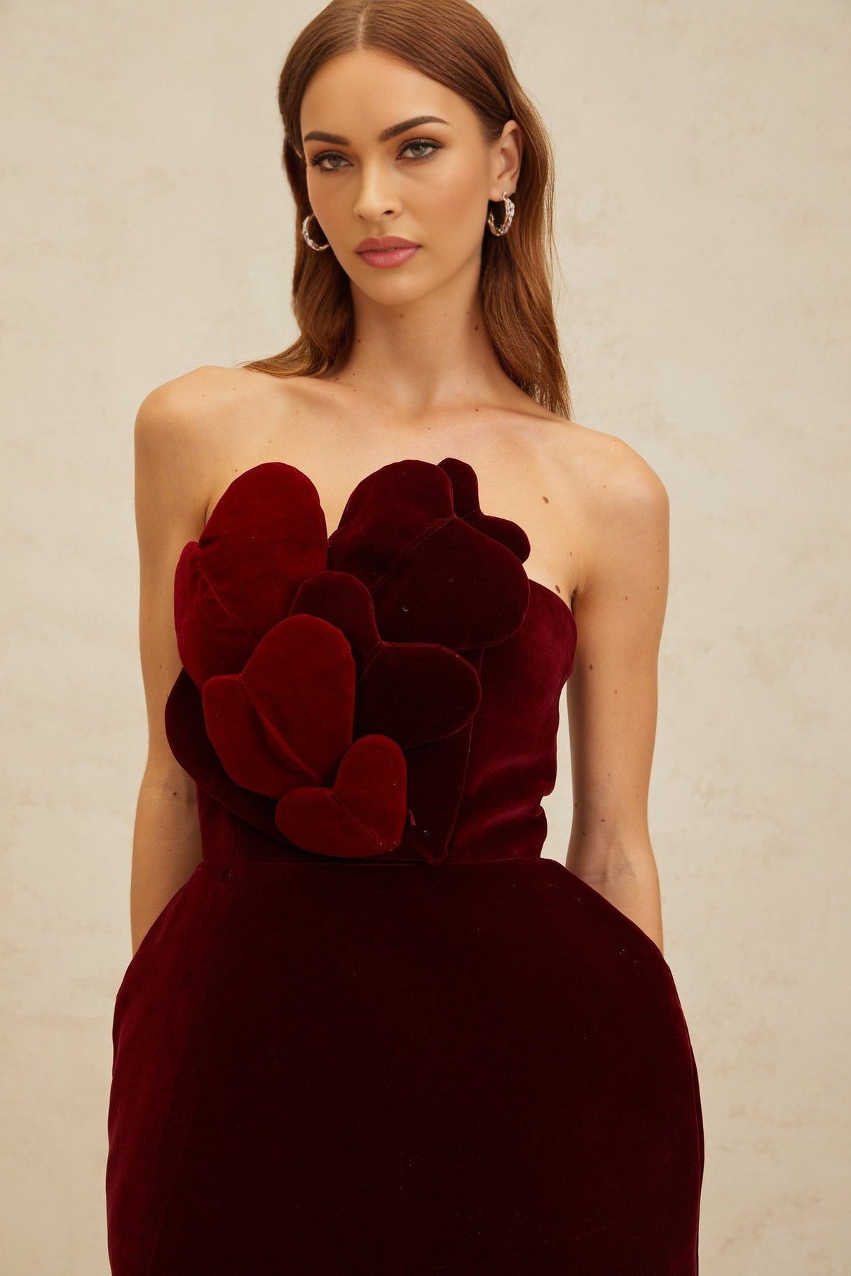 Melody Mini Dress - Off The Shoulder - Cinched Waist - 3D - Heart Motif - Velvet Finish - Puff Skirt