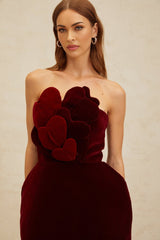 Melody Mini Dress - Off The Shoulder - Cinched Waist - 3D - Heart Motif - Velvet Finish - Puff Skirt