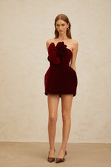Melody Mini Dress - Off The Shoulder - Cinched Waist - 3D - Heart Motif - Velvet Finish - Puff Skirt