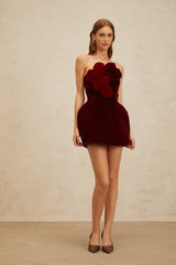 Melody Mini Dress - Off The Shoulder - Cinched Waist - 3D - Heart Motif - Velvet Finish - Puff Skirt