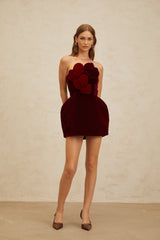 Melody Mini Dress - Off The Shoulder - Cinched Waist - 3D - Heart Motif - Velvet Finish - Puff Skirt