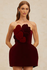Melody Mini Dress - Off The Shoulder - Cinched Waist - 3D - Heart Motif - Velvet Finish - Puff Skirt