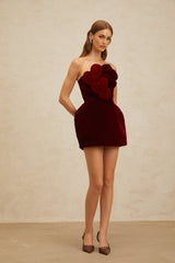 Melody Mini Dress - Off The Shoulder - Cinched Waist - 3D - Heart Motif - Velvet Finish - Puff Skirt