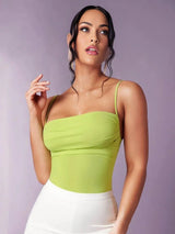 Meredith Bodysuit - High Stretch Fabric Elasticity - Slim Fit - Sleeveless Length - Backless, Lace Up - Cami Style - Neckline Spaghetti Strap