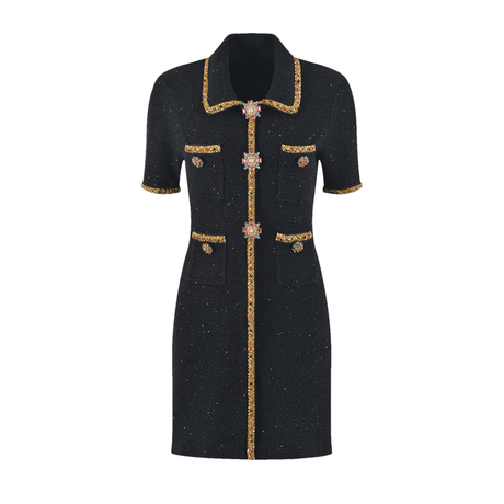 Meredith Knitted Dress with Sequin Lapel & Pockets