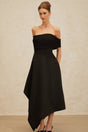 Meredith Maxi Dress - Off the Shoulder - Cinched Waist - Asymmetrical Hemline & Ruched Detailing